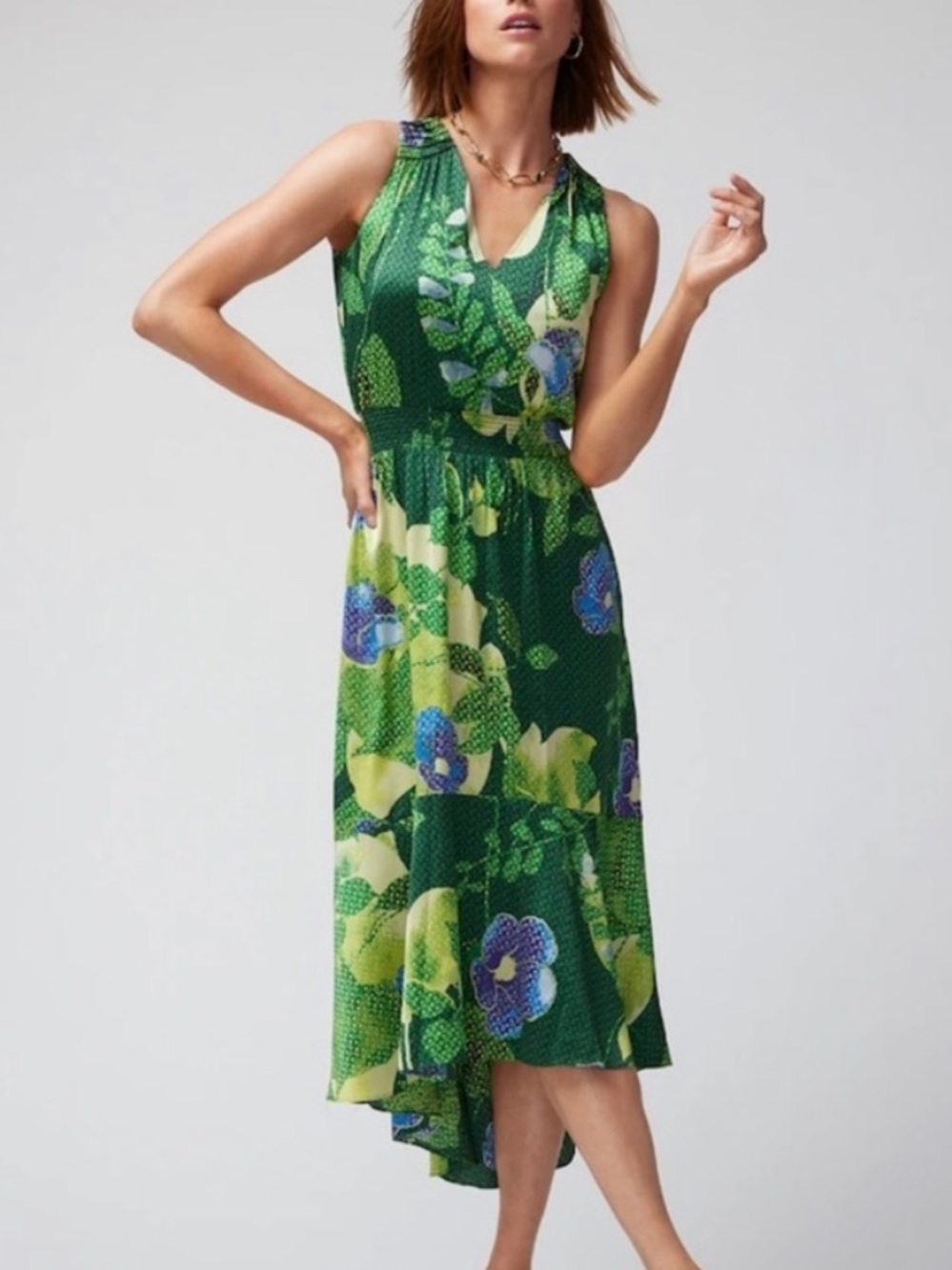 White House Black Market Floral Hi-Lo Midi Maxi Dress Size 6 NWT